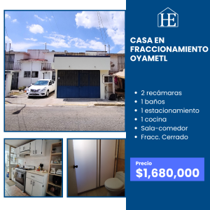 Casa en Venta en Fracc. Oyametl, Puebla | 2 Recámaras y Opción a 3