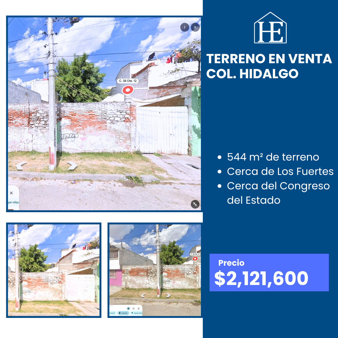 Terreno en Venta en Colonia Hidalgo, Puebla | 544 m² Cerca de Los Fuertes
